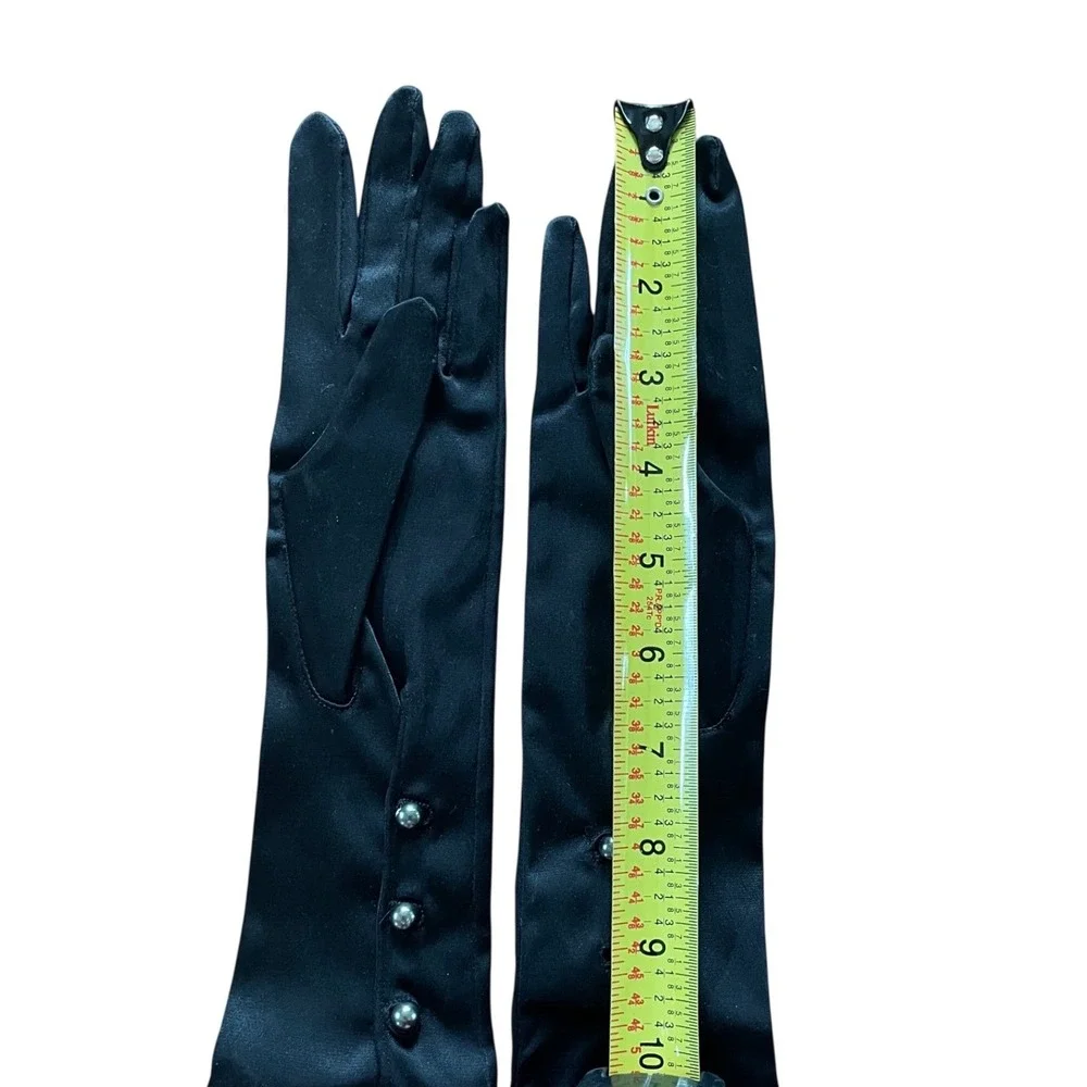 Vtg 1950s Macys Whitney Mousquetaire Opera Gloves Black Satin Mid Century Italy